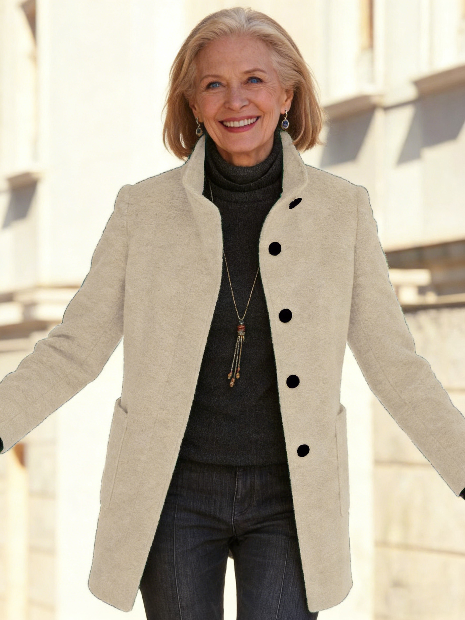 Outfits Women's Solid Color Button-up Collar Tweed Jacket