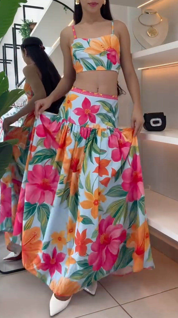 Tropical Floral Two‐Piece Skirt Set