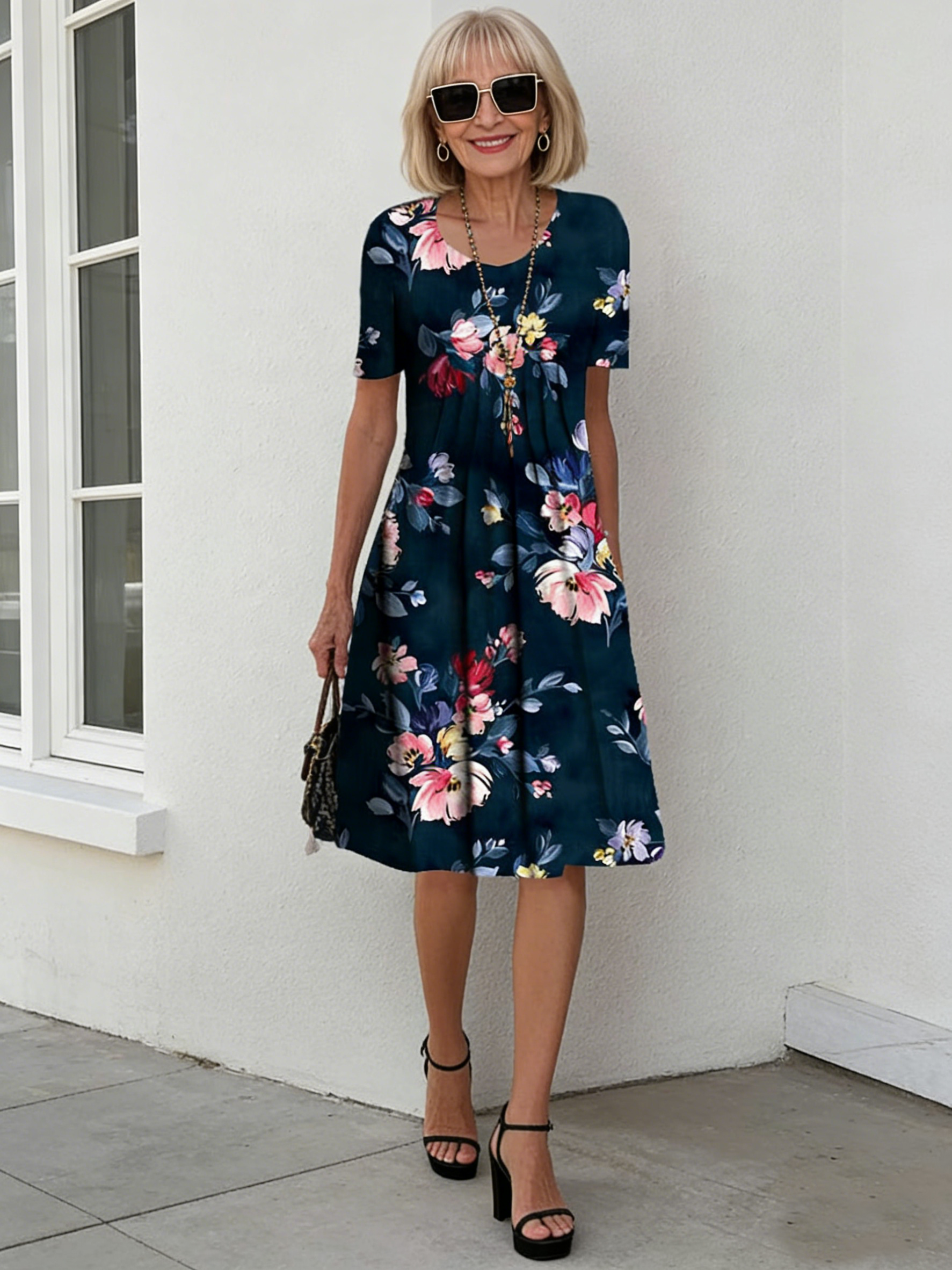 Colorful Sweet Floral round Neck Dress