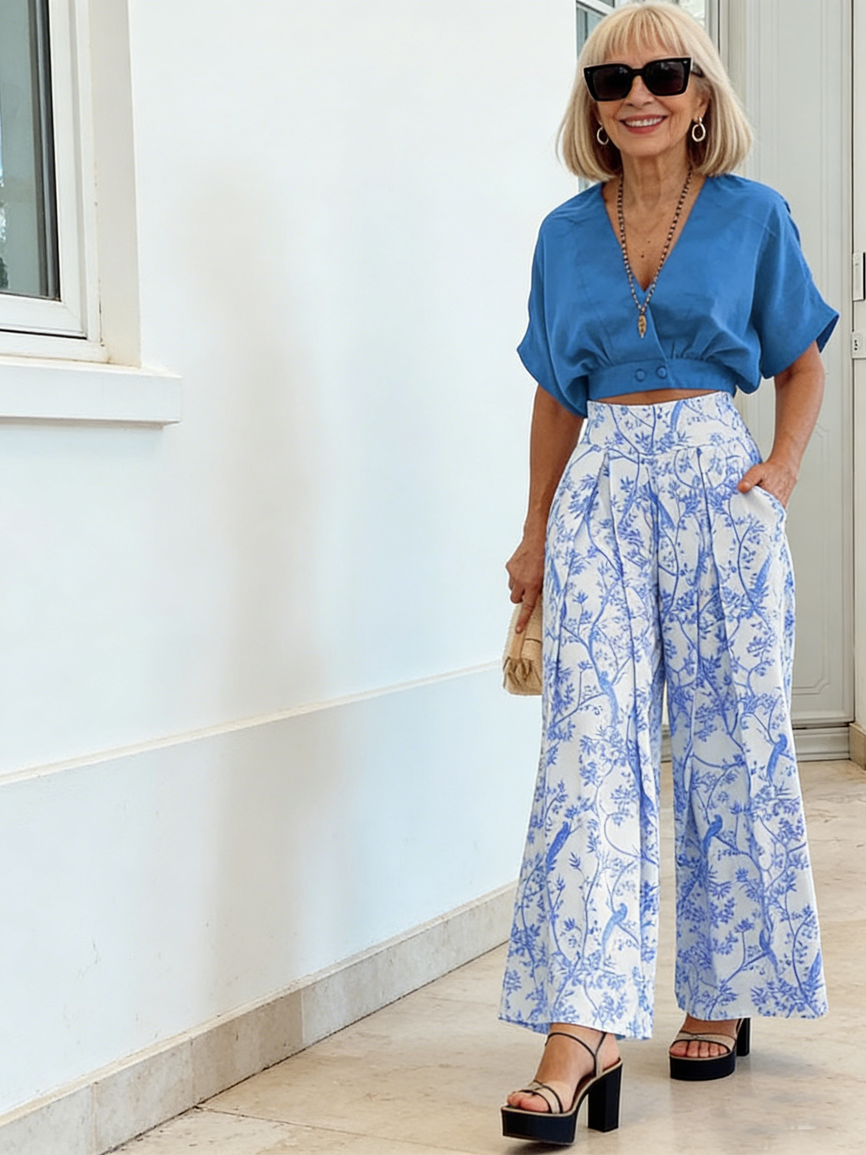 Summer V-neck Print Two-Piece Set