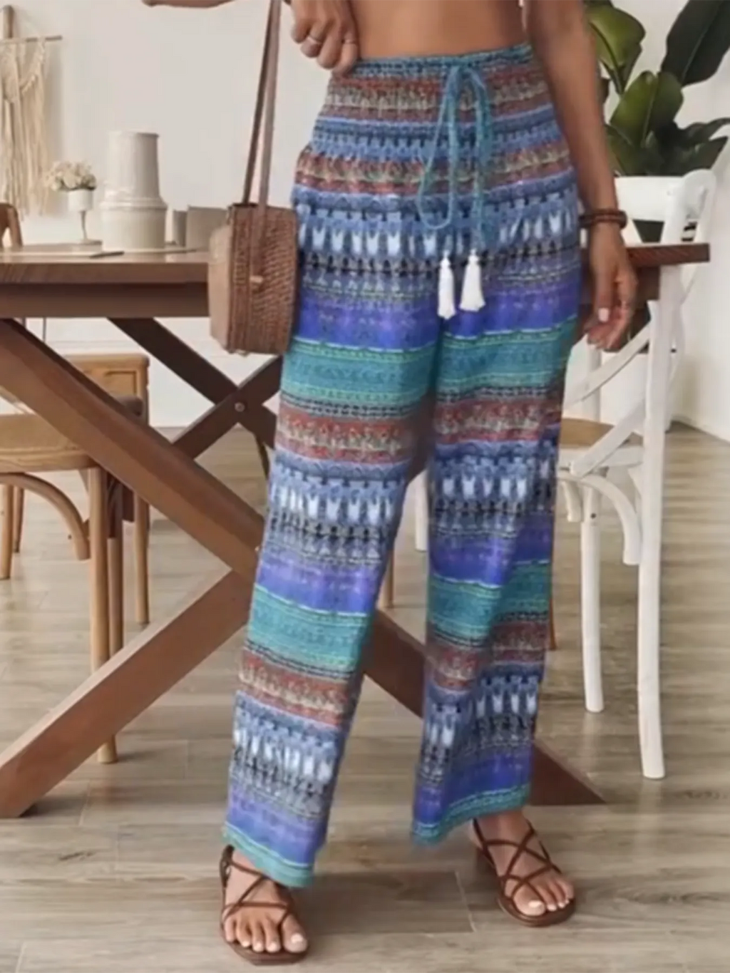Bohemian Print Women's Casual High-waisted Elastic Trousers