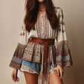 Women's Casual Boho Chic Outfit Aztek Bohemian Fashion Top Cardigan