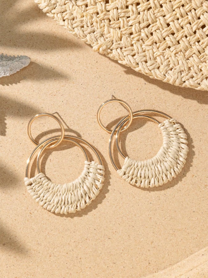 Women's Summer Handmade Woven Round Earrings