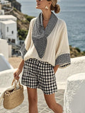 Women'S Loose Striped Scarf Holiday Shorts Set