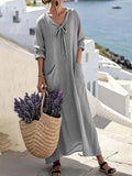 Women'S Casual Solid Color V-Neck Dress