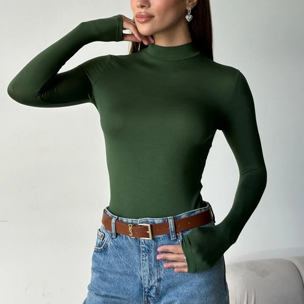 Solid Color Casual Long Sleeve Bottoming Shirt