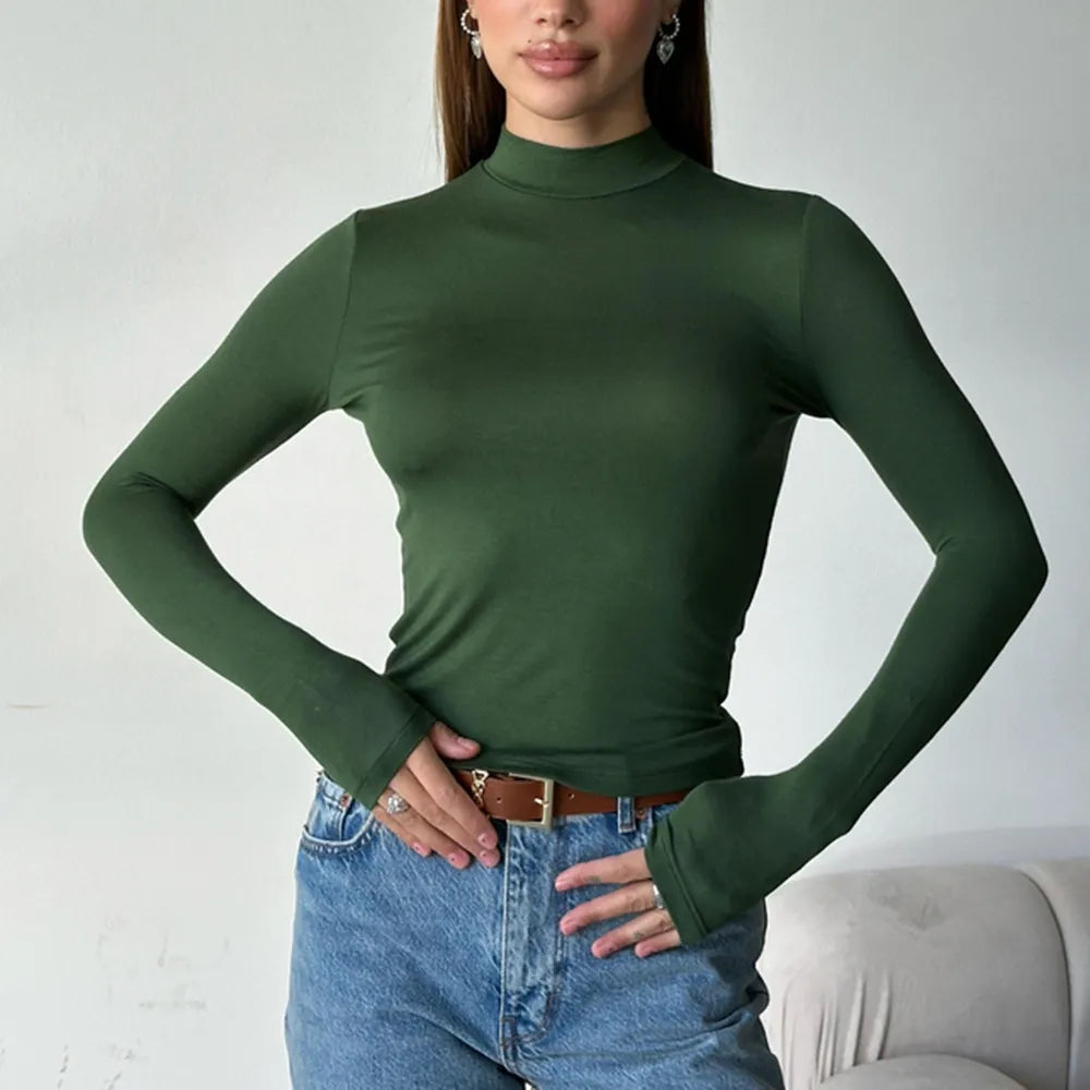 Solid Color Casual Long Sleeve Bottoming Shirt