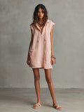 Pink Hooded Sleeveless Linen Mini Tunic Dress