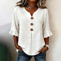 Women's Vintage Casual Jacquard Short-sleeve V Neck Top