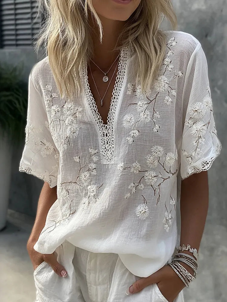 Women's Vintage Japanese Plum Blossom Short Sleeve Casual T-shirt