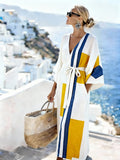 Women'S Casual Color-Block Cotton And Linen Dress