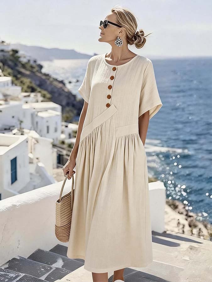 Women'S Casual Loose Pleated Dress