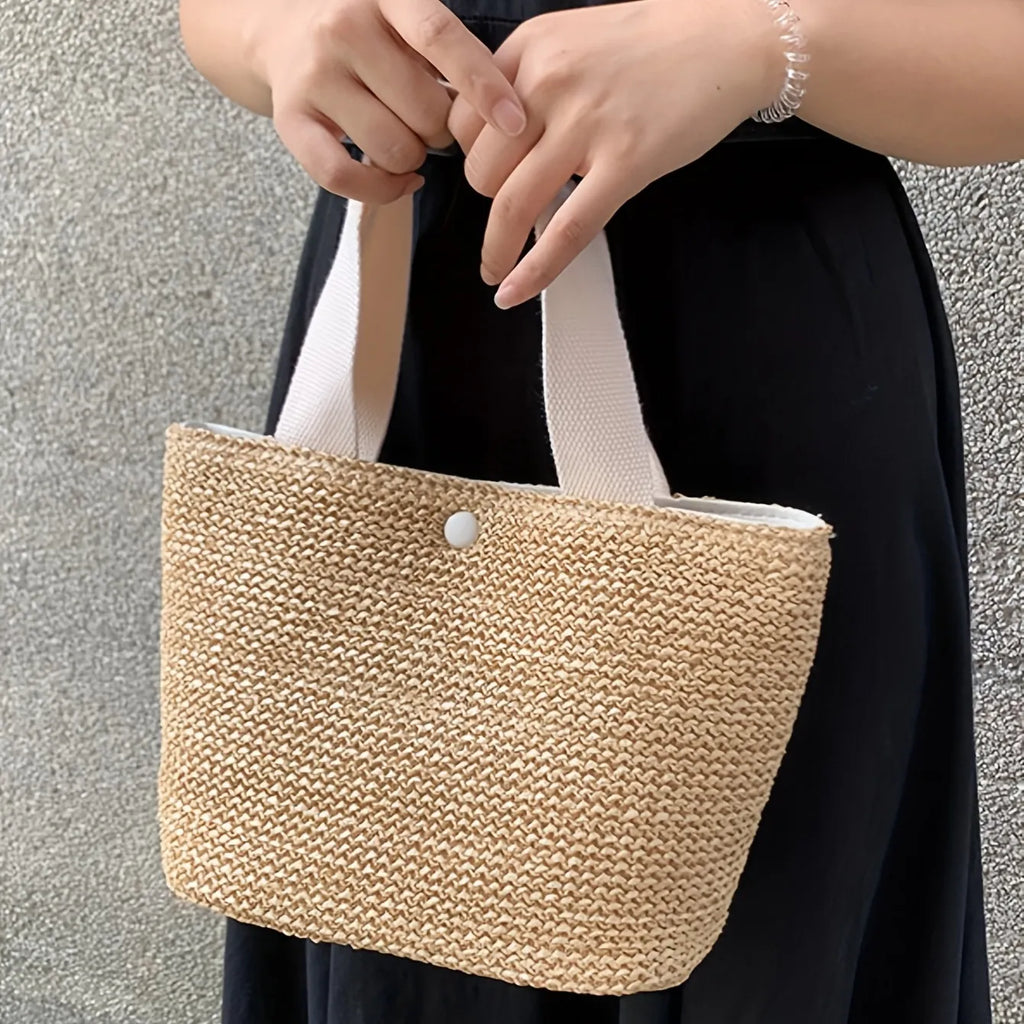 Vintage Straw Woven Handbags, Boho Style Summer Beach Bag, Women's Braided Tote Bag For Travel Picnic