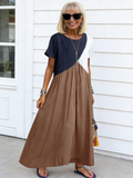 Splicing Short Sleeve Dress Long Dress
