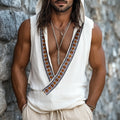 Men's Vintage Cotton And Linen Embroidered Vest Tops
