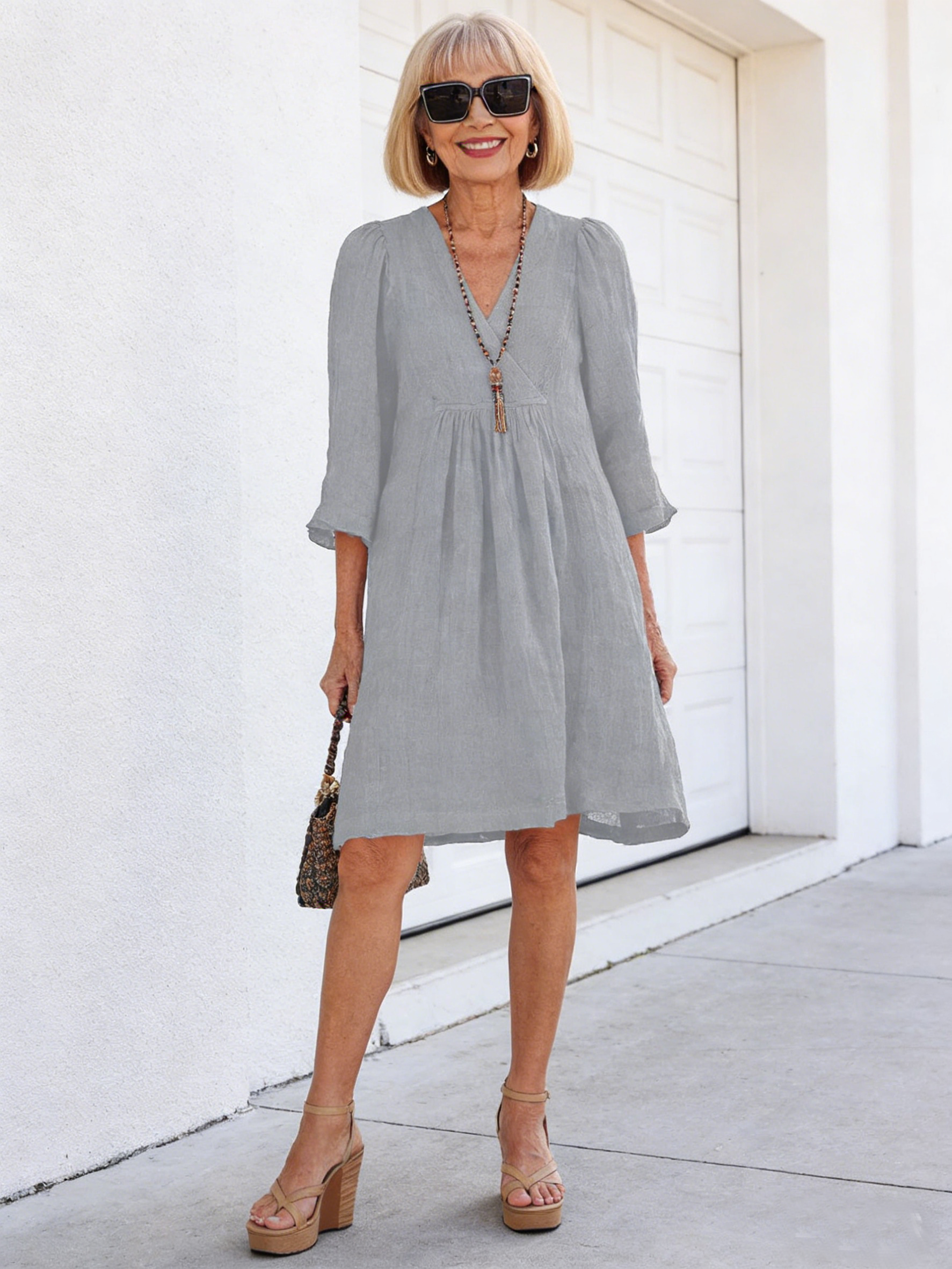 Solid Color Loose Non-Elastic Cotton and Linen Dress