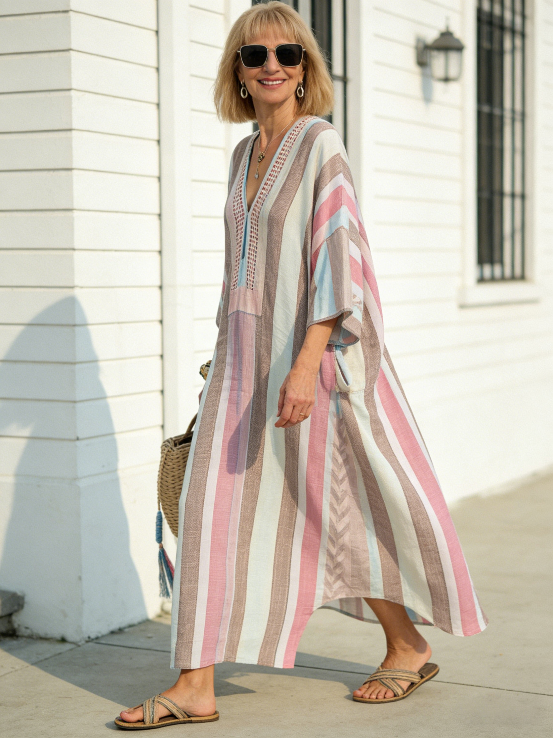 Casual Long Sleeve V-Neck Digital Printing Women's Dress Long Dress