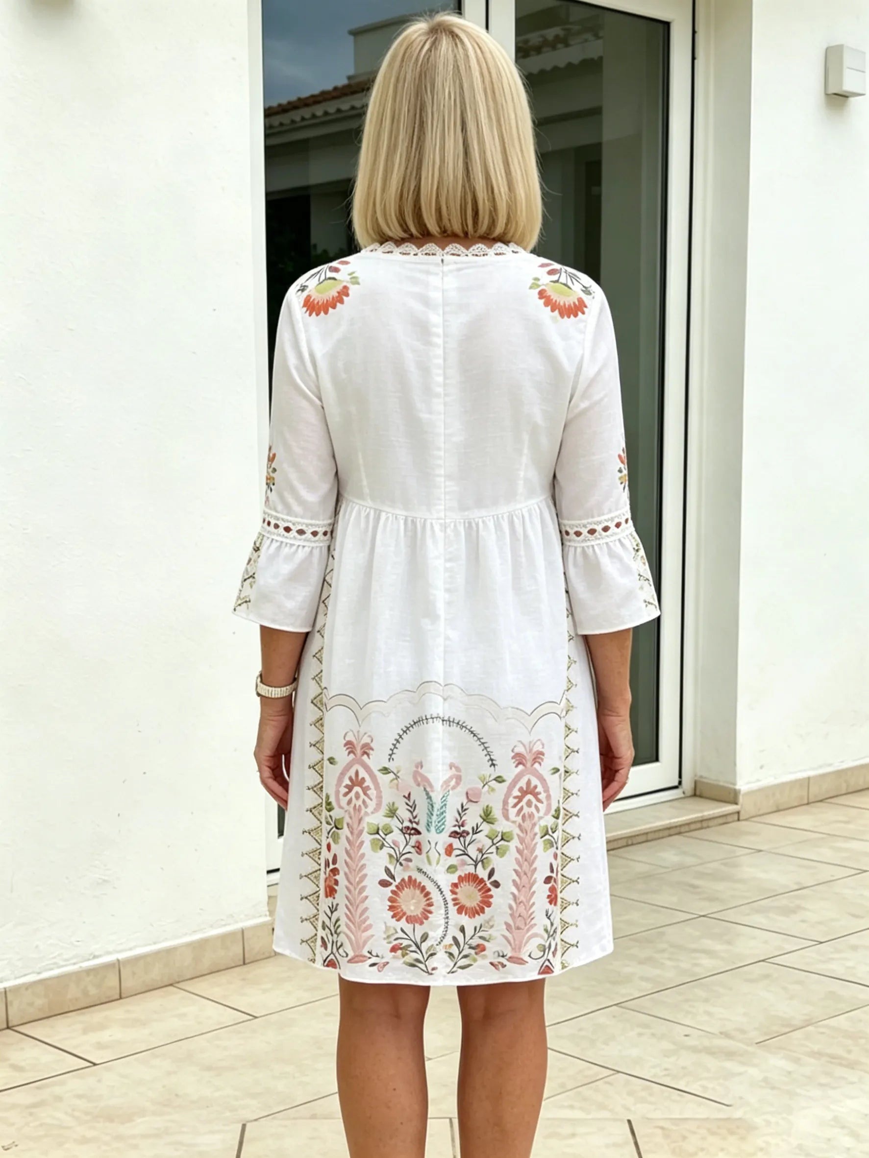 V-neck Printed Lace Stitching Bohemian Casual Vacation Style Dress