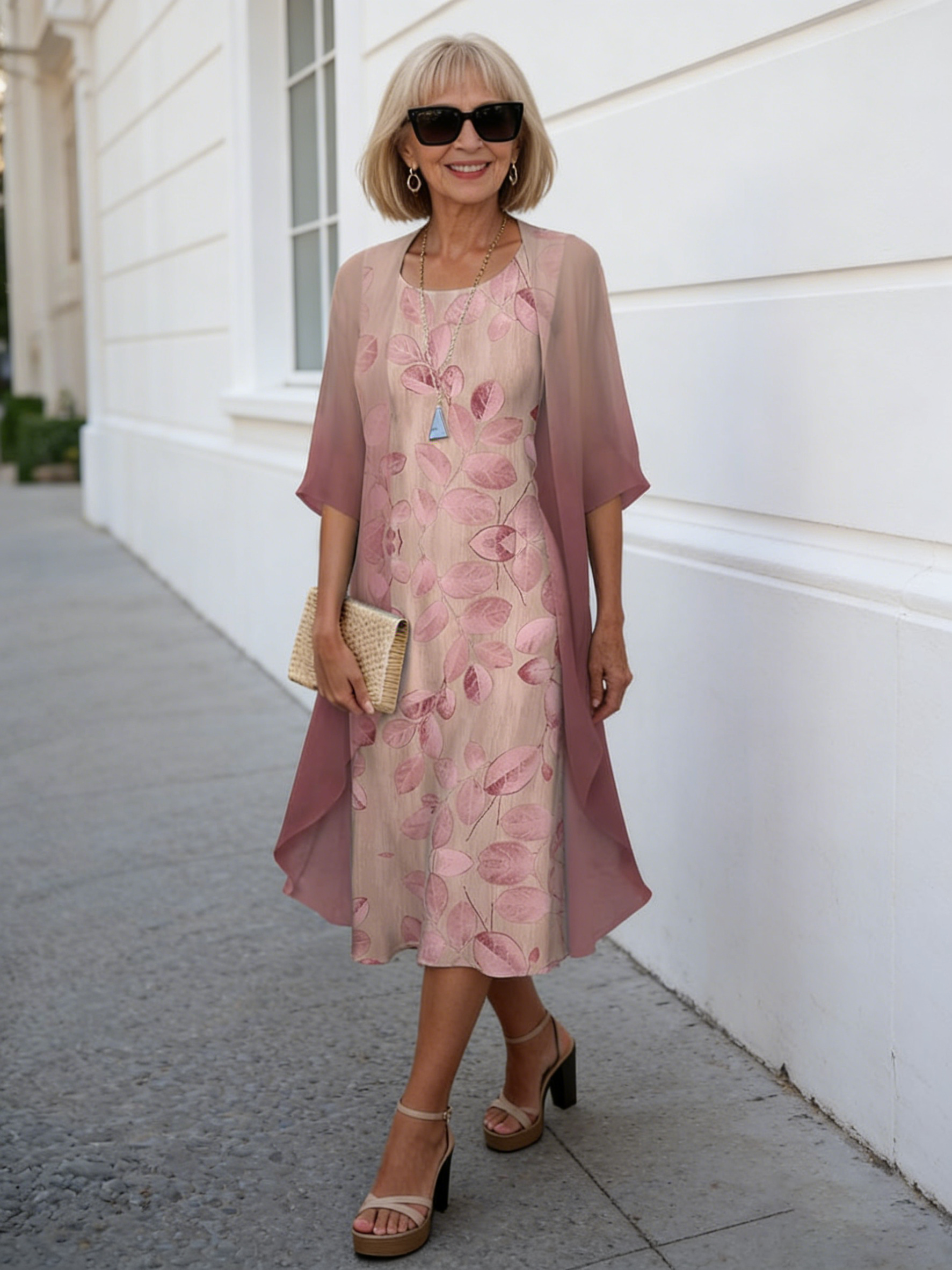 2Pcs Stylish and Elegant Chiffon Dress Two-piece Set