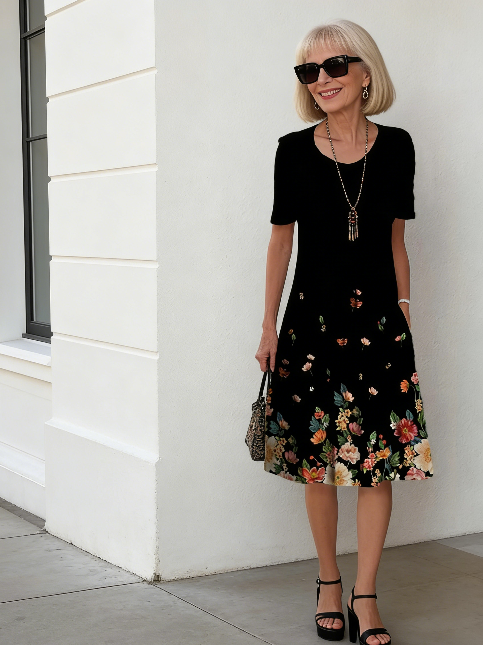 Colorful Sweet Floral round Neck Dress