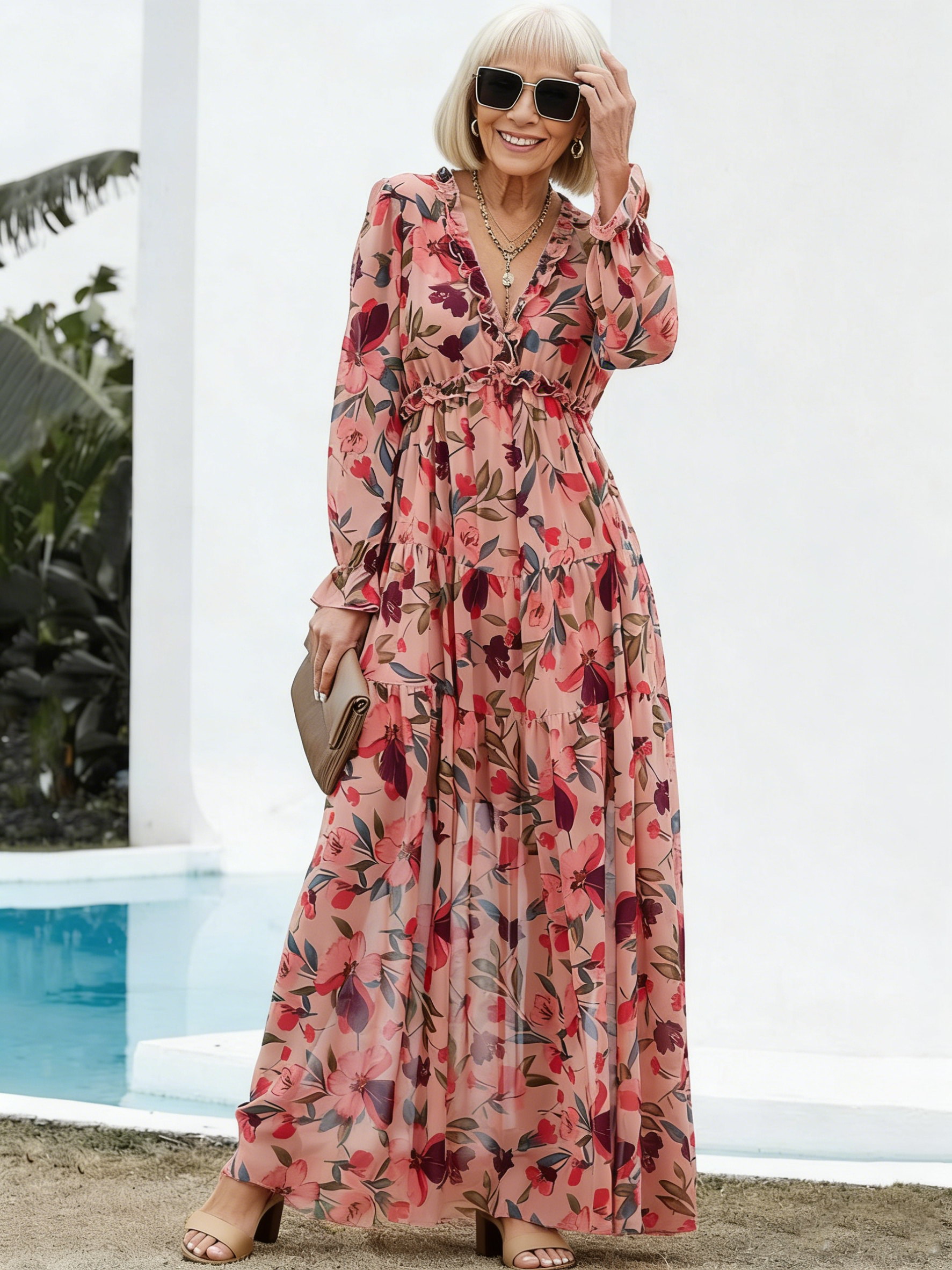 Long Sleeve Women's Fashion Printing Fairy Long Temperament Evening Dress Dress