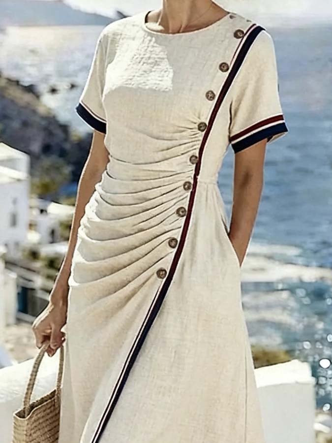 Women'S Casual Color-Block Striped Dress