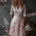 Women's Exquisite Embroidered Print Art Casual Linen Short Sleeved Dress