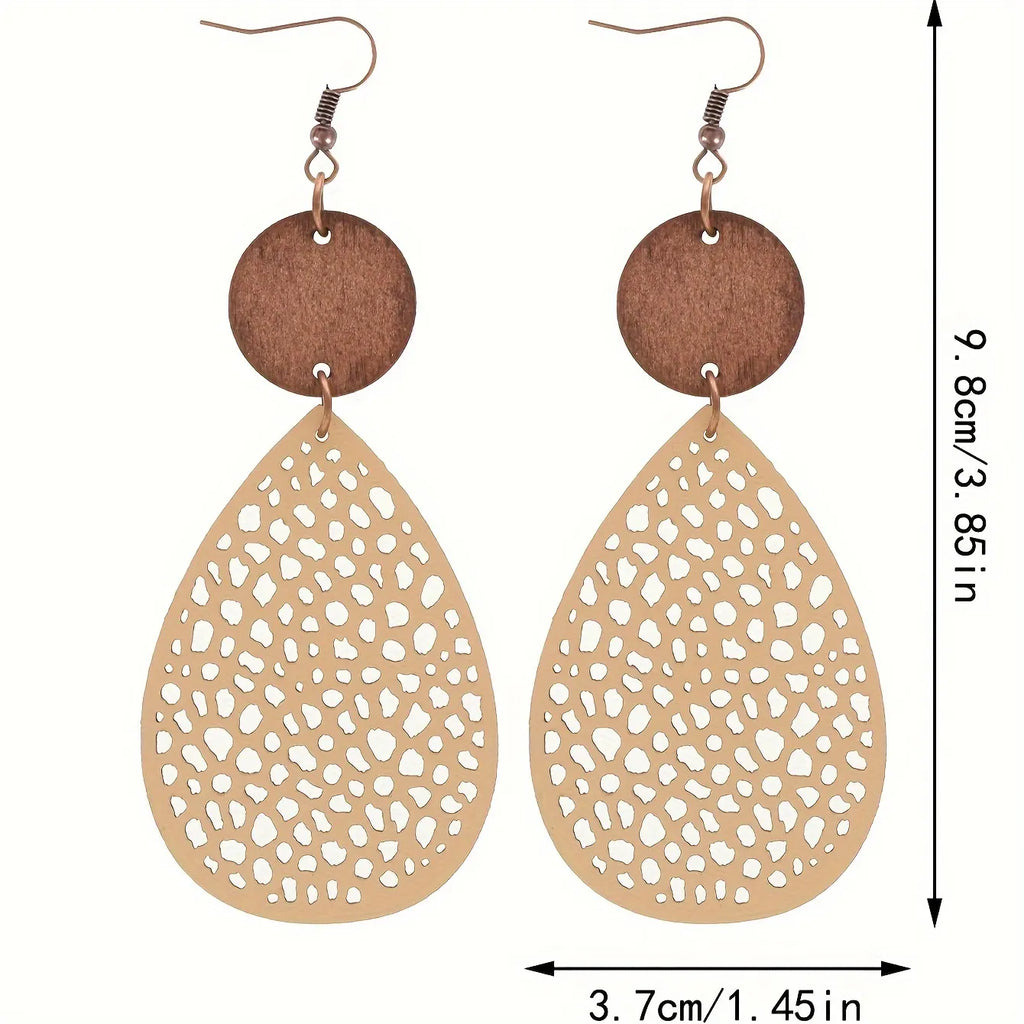 Boho Style Dangle Earrings Hollow Waterdrop Design Match Daily Outfits Party Accessories Gift For Family/ Friends/ Lover