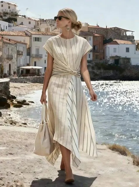 Women's Round Neck Irregular Striped Dress