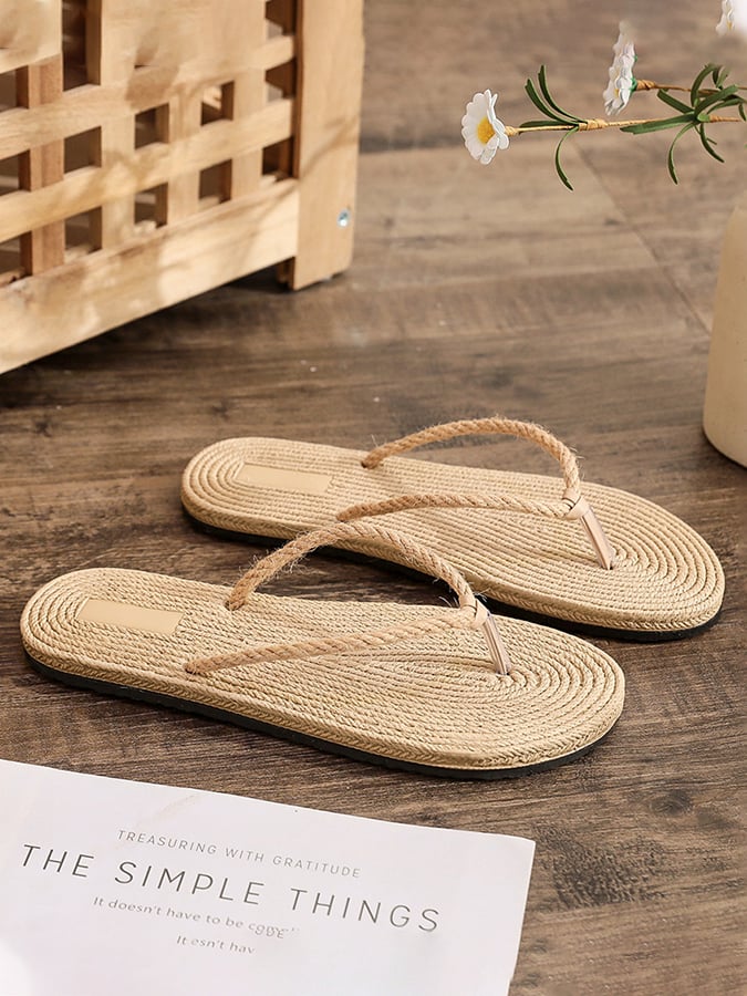 Women'S Straw Flip Flops Flat Beach Flip Flops