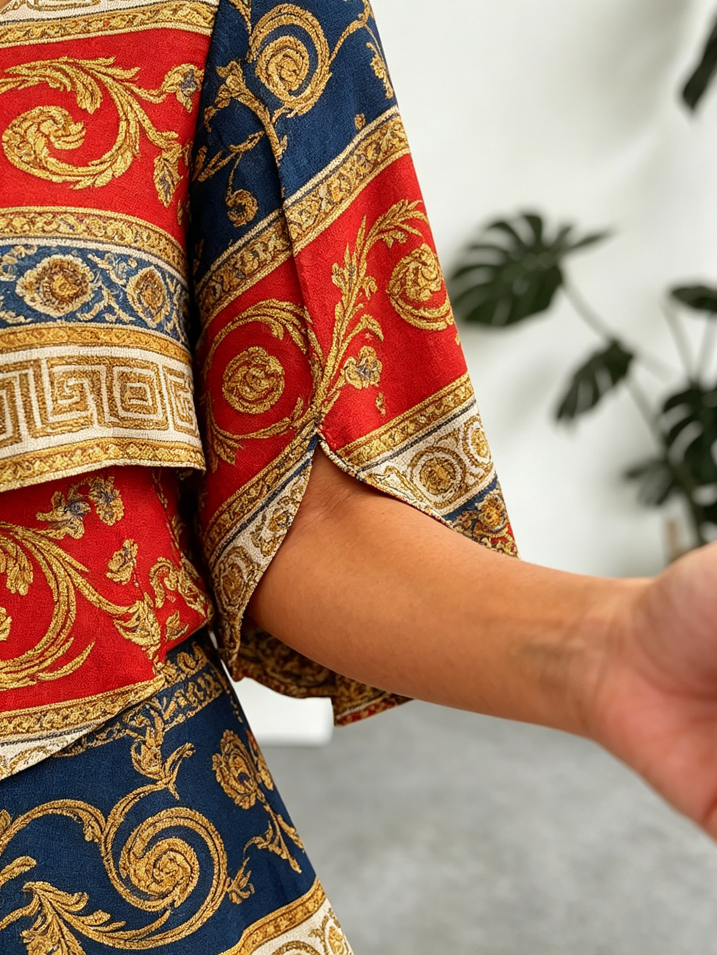 Chiffon Paisley Vacation Prints Color Round Neck Cake Skirt Splicing Dress Mid-length