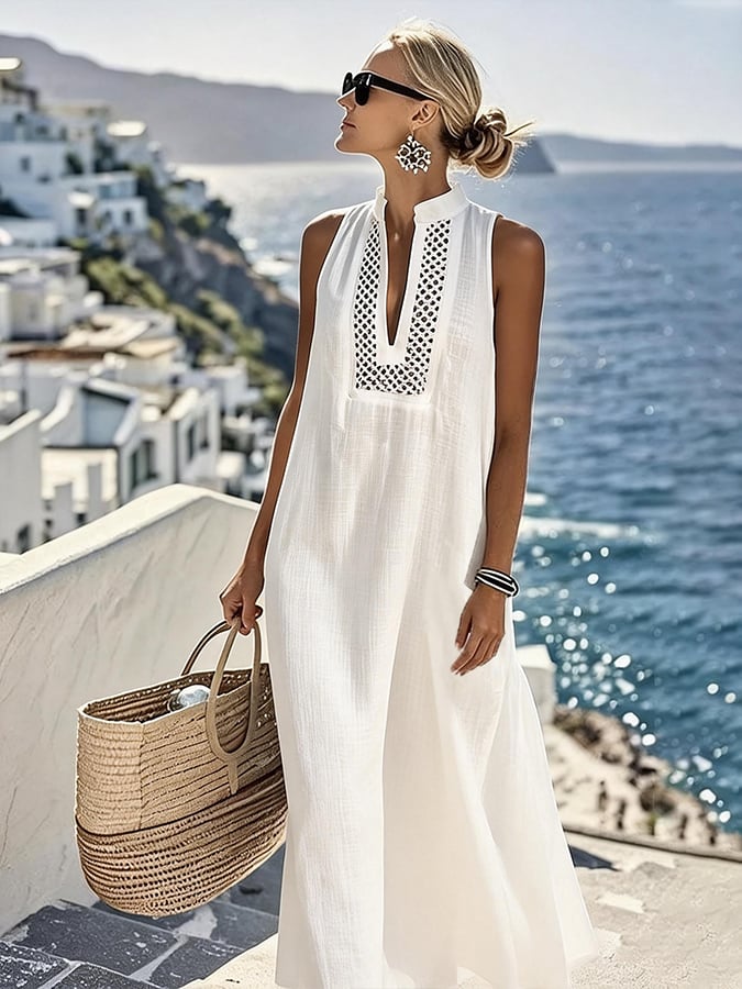 Women's Casual Solid Color Cotton Linen Dress