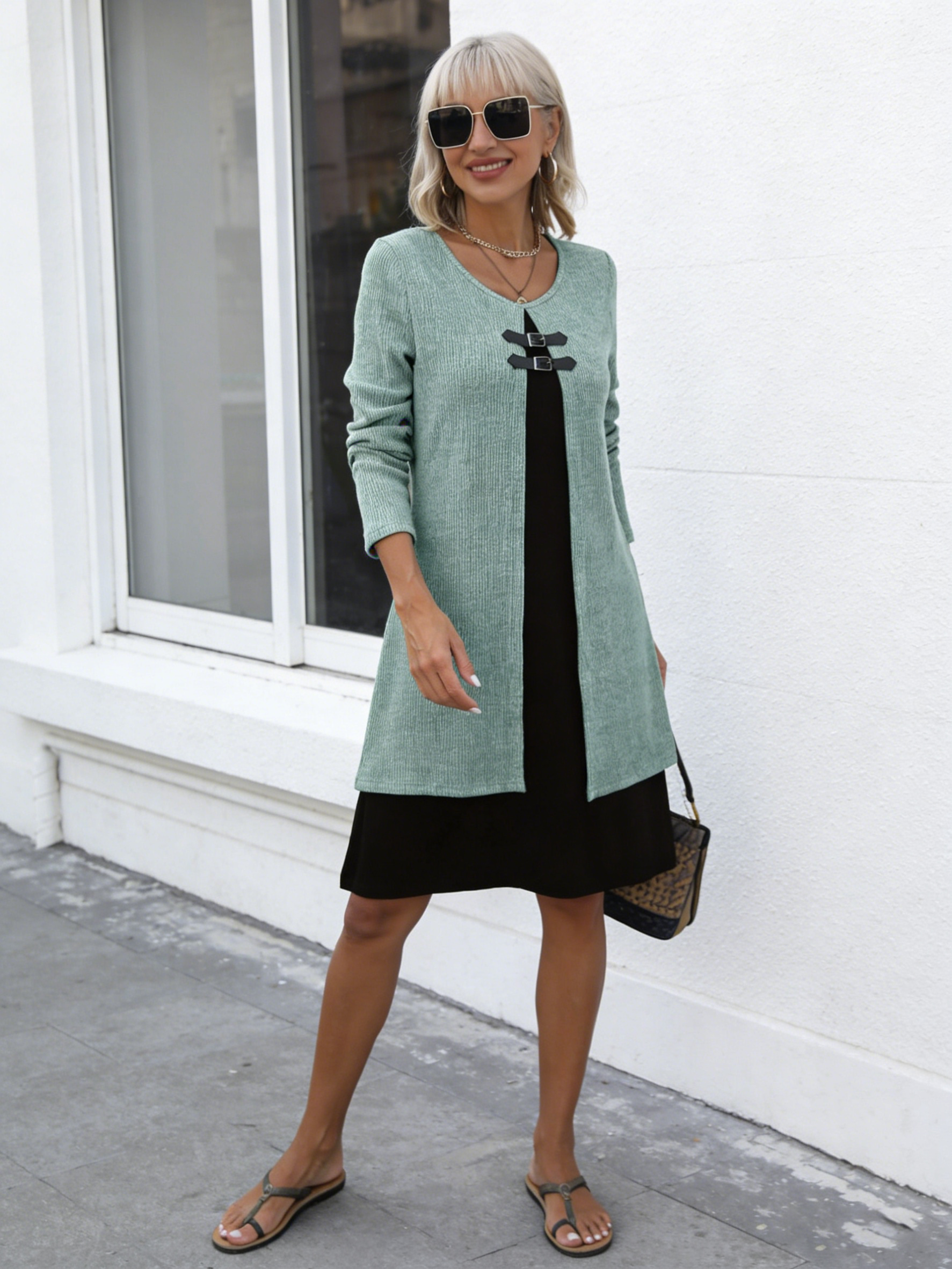 Contrasting Color Fake Two-piece Button Slim Dress