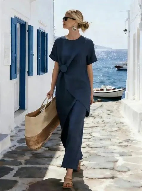 Women's Round Neck Irregular Short-Sleeved Suit