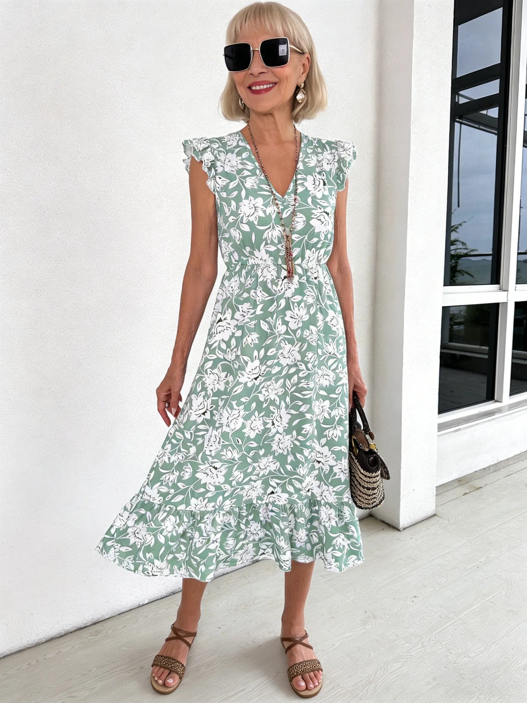 Vacation Casual Fungus Edge Flower Waist Long Dress Vacation Dress Women's Clothing