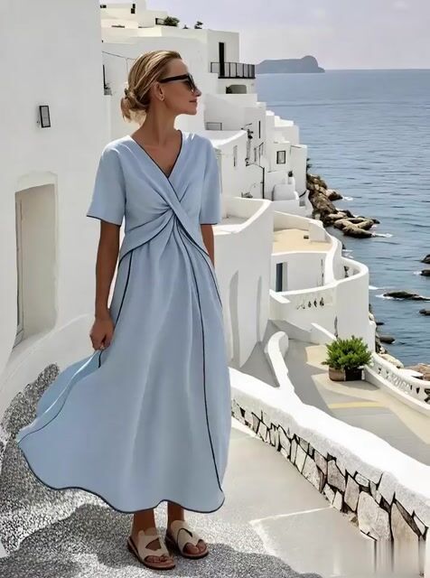 Women'S Loose Striped Print Dress