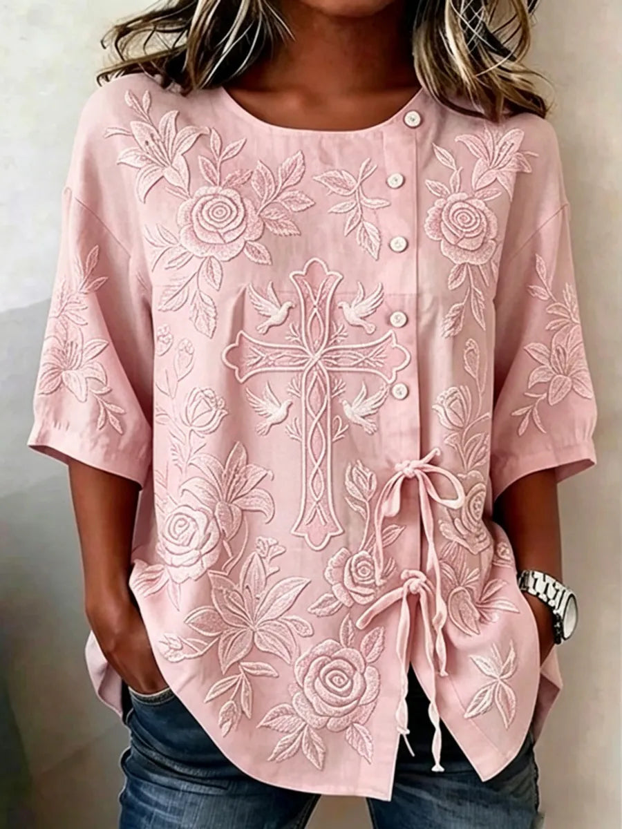 Faith Floral Art Women's Linen Shirt