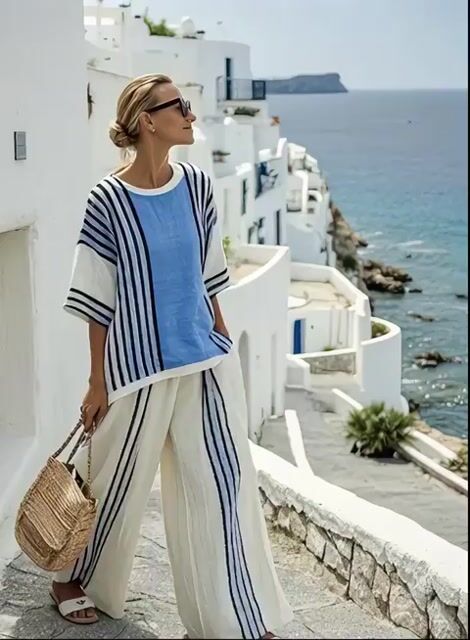 Women'S Loose Striped Pants Suit
