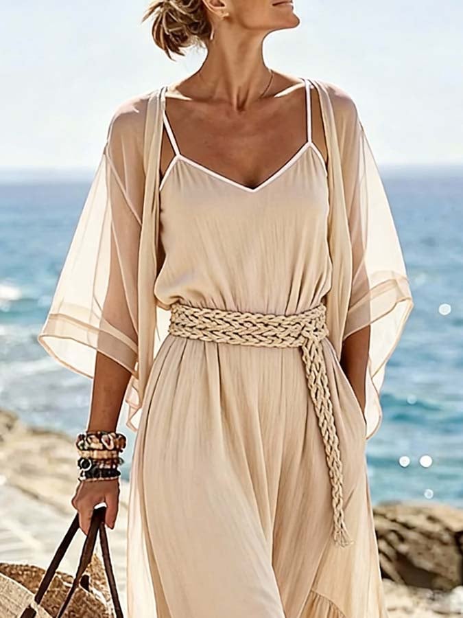 Women'S Casual Shawl And Dress Two-Piece Set
