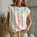 Women's Floral Art Lace Patchwork Casual Cotton Linen T-shirt
