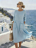 Women'S Casual Solid Color Dress With Large Pockets