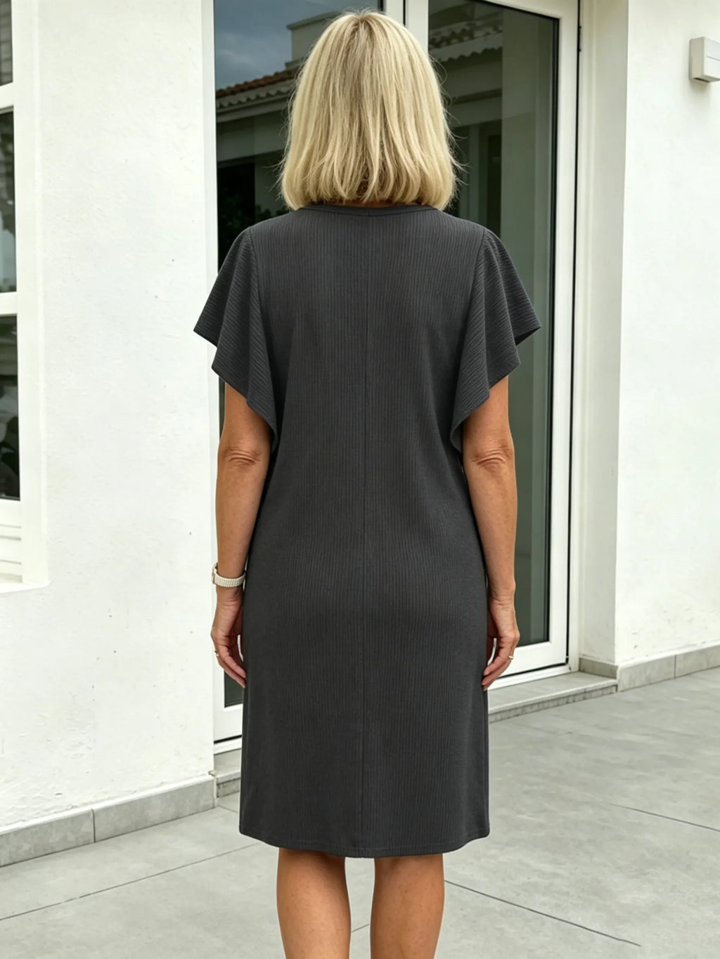 Women's Clothing Contrasting Color Twist Strip Lotus Leaf Sleeve Medium and Long Dress