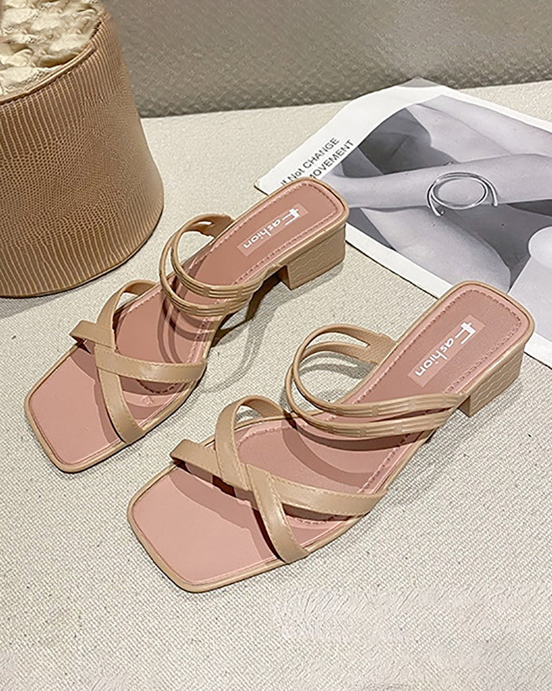 Chunky Heel Wedge Slippers Sandals Two-Way Beach Seaside Half Slippers