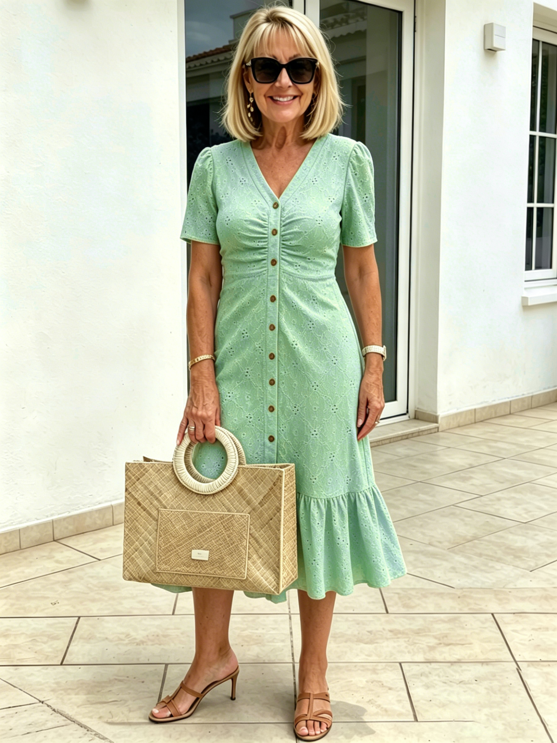 Textured Fabric Hollow Fabric Fashion Dress Short Sleeve Solid Color