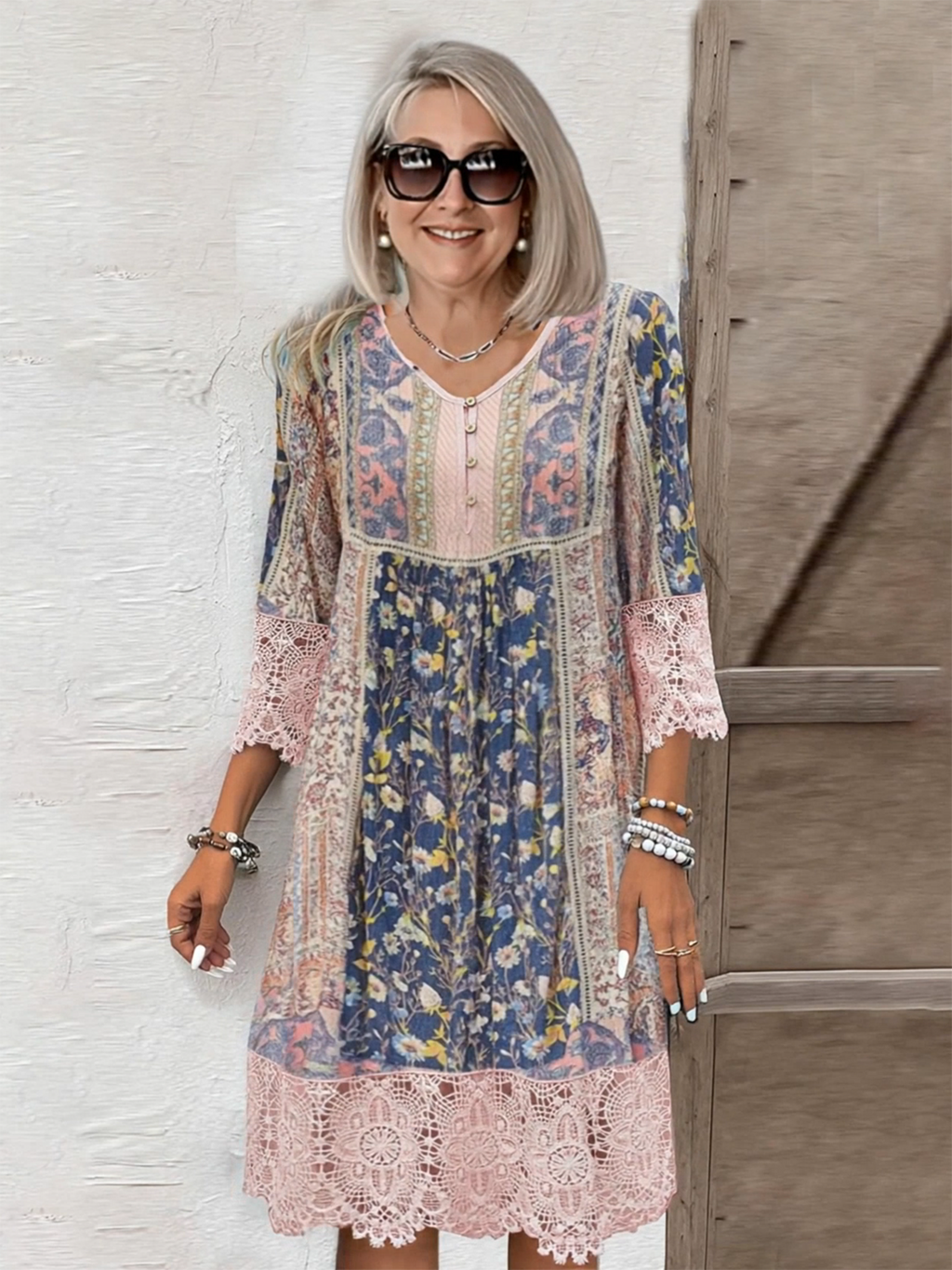 Vintage Print Lace Dress