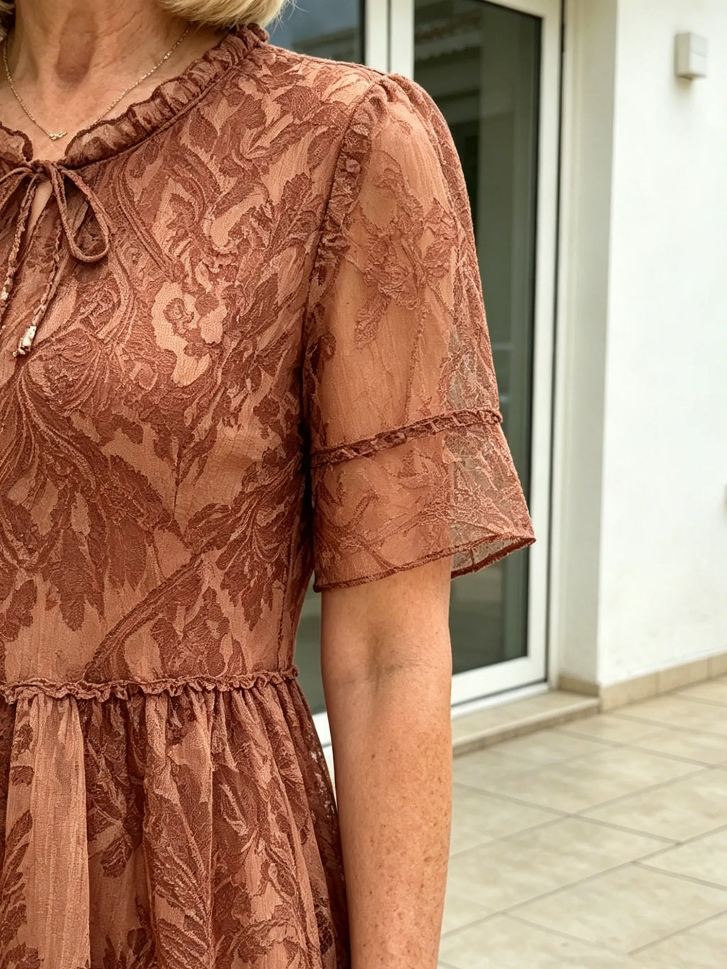 Floral Mesh Dress Large Size Loose and Thin Short Sleeves Fat Girl Middle-aged and Elderly Mother Skirt