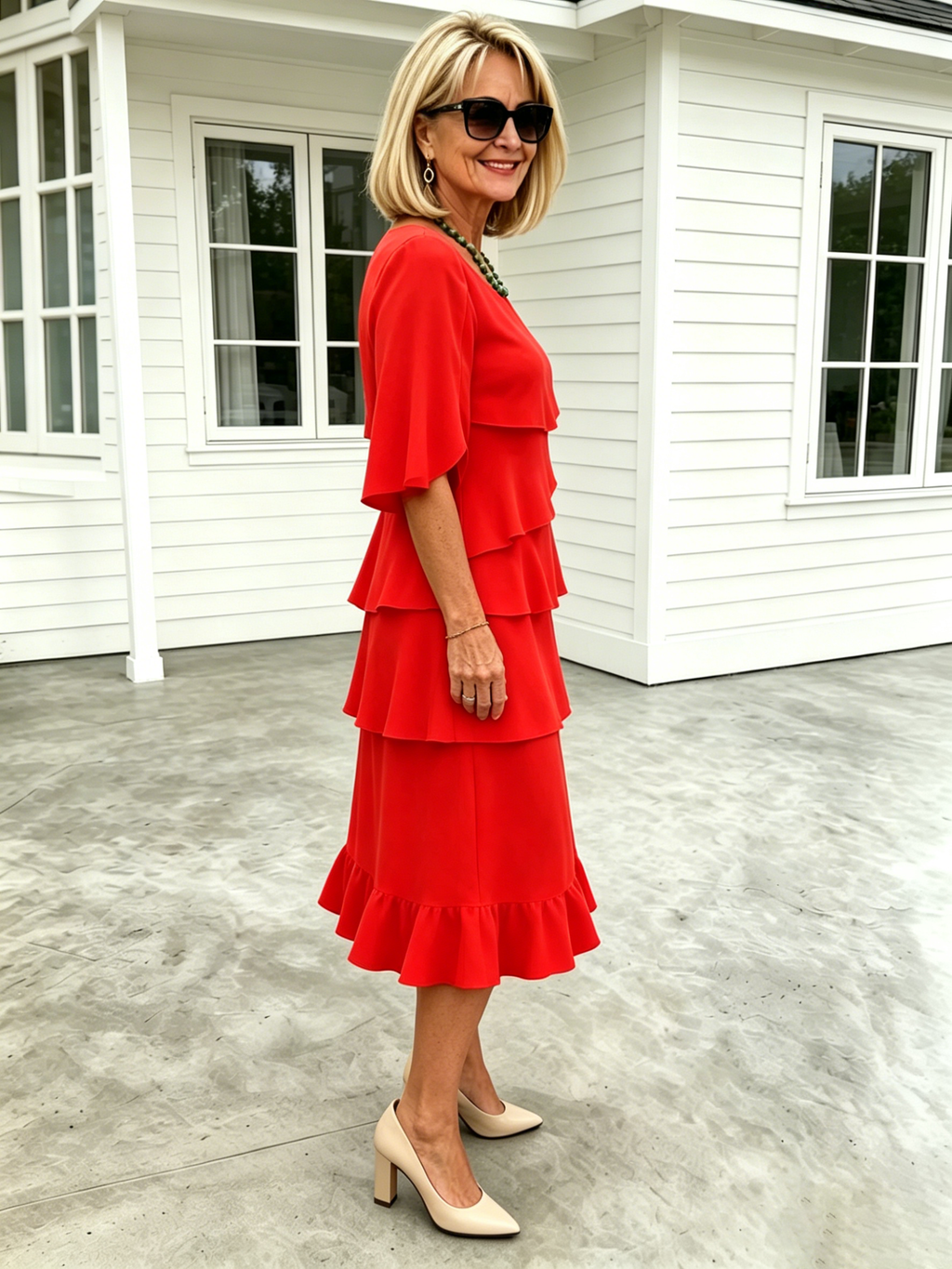 (Length end to the knee)Black Dress Style Fashion Solid Color Round Neck Cake Skirt Splicing Dress Women's Clothing