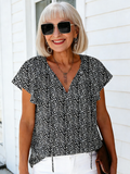 Vibrant Floral Short Sleeve Ruffle Tops - Loose Fit, V Neck, Casual, Boho Chic, Summer & Fall Essential - Womens Blouses for Everyday Wear