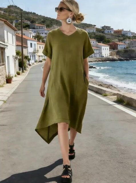 Women's Round Neck Dress With Irregular Hem