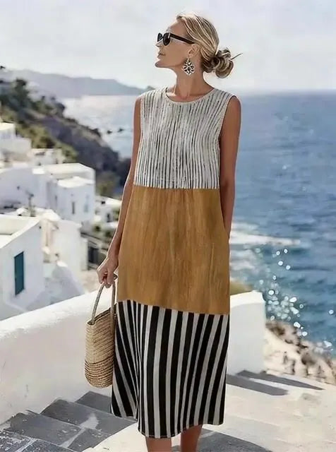 Women'S Casual Printed Round-Neck Sleeveless Dress